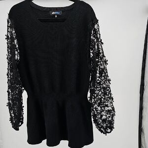 Alice Blue Black Floral Lace Sleeve top Size 3X